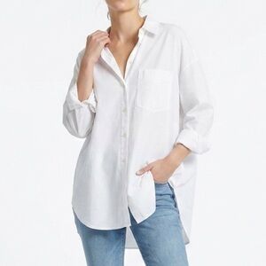 ZARA Poplin 100% Cotton White Oversized Boyfriend Button Uo Shirt Classic Blouse